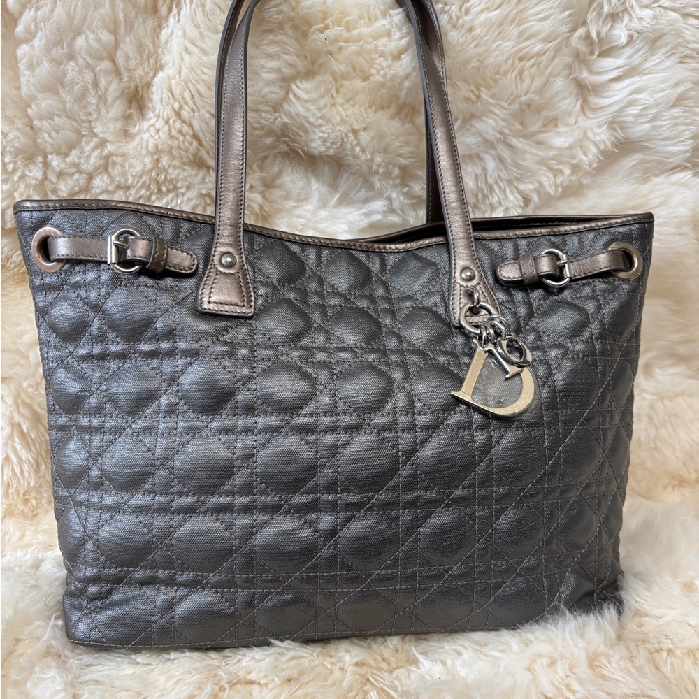 Authentic Grey Christian Dior Panarea Tote with Charm